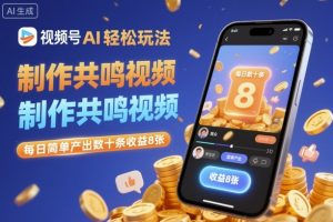 视频号AI轻松玩法，制作共鸣视频，每日简单产出数十条收益8张-网创项目