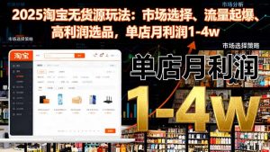 2025淘宝无货源玩法:市场选择、流量起爆、高利润选品,单店月利润1-4w-网创项目