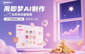 用即梦AI制作治愈系动画视频,16个视频涨粉13W,保守日入5张-网创项目