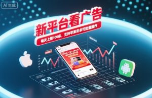 新平台看广告,养好机一条0.3到5米,每天上限100条,支持苹果安卓可批量操作-网创项目