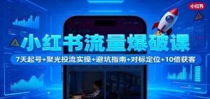 小红书流量爆破课:7天起号+聚光投流实操+避坑指南+对标定位+10倍获客-网创项目