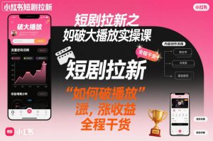 短剧拉新之小红书如何破大播放实操课,如何破播放,涨收益,全程干货-网创项目