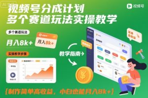 视频号分成计划多个赛道玩法实操教学,制作简单高收益,小白也能月入8k+-网创项目