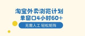 淘宝外卖浏览计划，到窗口4小时60+无需人工，轻松矩阵开干【揭秘】-网创项目