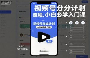 视频号分成计划实操流程,小白必学入门课-网创项目