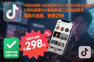 11月抖音某大V最新影视二创搬运技术,洗稿不违规,收费298-网创项目
