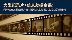 大型纪录片+信息差掘金课：利用信息差将纪录片素材转化为高传播、高收益的短视频-网创项目