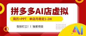 拼多多AI店，简历+PPT，单店月稳定1-2W，告别打工，独家项目！-网创项目