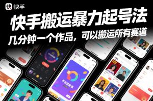 快手搬运暴力起号法,几分钟一个作品,手机就能做,可以搬运所有赛道-网创项目