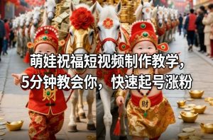 萌娃祝福短视频制作教学，5分钟教会你，快速起号涨粉-网创项目