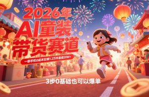 AI童装新春带货赛道，一部手机0成本狂销1.2万件喜提20W+，3步0基础也可以爆单-网创项目