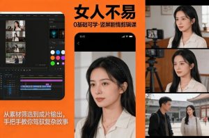 0基础可学！《女人不易》竖屏剧情剪辑课，从素材筛选到成片输出，手把手教你驾驭复杂故事-网创项目