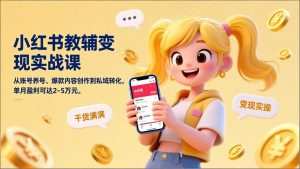 小红书教辅变现实战课，从账号养号、爆款内容创作到私域转化，单月盈利可达2-5万元-网创项目