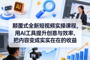 颠覆式全新短视频实操课程，用AI工具提升创意与效率，把内容变成实实在在的收益-网创项目