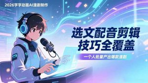 2026字字动画AI漫剧制作-1期，选文配音剪辑技巧全覆盖，一个人就能批量产出爆款漫剧-网创项目