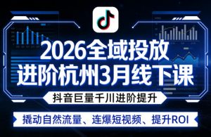 2026全域投放进阶杭州3月线下课，抖音巨量千川进阶提升，撬动自然流量、连爆短视频、提升ROI-网创项目