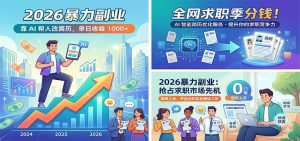 2026暴力副业：靠AI帮人改简历，单日收益1000+，全网求职季分钱-网创项目