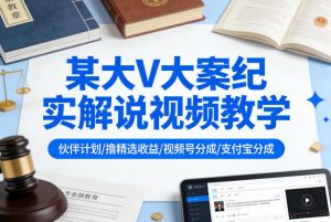 某大V大案纪实解说视频教学，可做伙伴计划、撸精选收益，视频号和支付宝分成计划均可-网创项目
