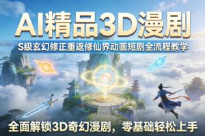 AI精品3D漫剧S级玄幻修正重返修仙界动画短剧全流程教学，全面解锁3D奇幻漫剧，零基础轻松上手-网创项目