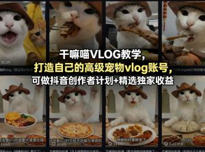 干嘛喵VLOG教学，打造自己的高级宠物vlog账号，可做抖音创作者计划+精选独家收益-网创项目