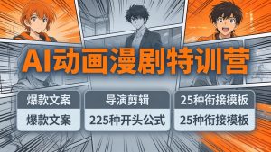 AI动画漫剧特训营：爆款文案+导演剪辑：225种开头公式+25种衔接模板，两小时剪电影级大片-网创项目