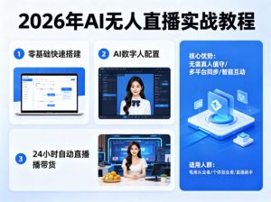 2026年AI无人直播实战教程，零基础也能快速搭建AI数字人无人直播间，实现24小时自动直播带货-网创项目