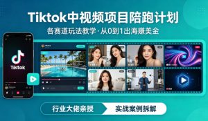 某大佬的Tiktok中视频项目陪跑，涵盖TK各个赛道玩法教学，从0到1出海賺美金-网创项目