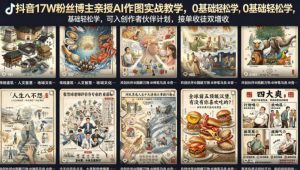 抖音17W粉丝博主亲授AI作图实战教学，0基础轻松学，可入创作者伙伴计划，接单收徒双增收-网创项目