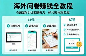 海外问卷賺钱全教程，0基础新手也能賺美刀，碎片时间就能做-网创项目