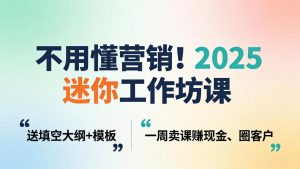 不用懂营销！2025 迷你工作坊课：送填空大纲 + 模板，一周卖课赚现金、圈客户-网创项目