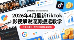 26年4月最新TikTok影视解说混剪搬运教学，过中过原创，撸TK中视频计划收益-网创项目