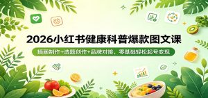 2026小红书健康科普爆款图文课：插画制作+选题创作+品牌对接，零基础轻松起号变现-网创项目
