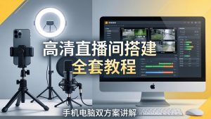 高清直播间搭建全套教程，手机电脑双方案讲解，设备选型调试多机位实操教学-网创项目