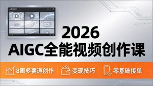 2026AIGC全能视频创作课，8周吃透多赛道创作+变现，零基础也能高效出片接单-网创项目