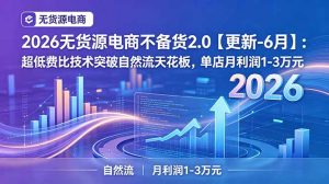 2026无货源电商不备货2.0【更新-6月】:超低费比技术突破自然流天花板,单店月利润1-3万元-网创项目