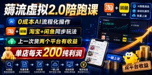 薅流虚拟2.0陪跑课，0成本AI流程化操作，淘宝+闲鱼同步玩法，上一次货两个平台有收益，单店每天200纯利润-网创项目