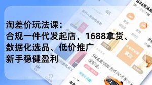 淘差价玩法课:合规一件代发起店,1688拿货、数据化选品、低价推广,新手稳健盈利(更新6月-网创项目