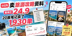 小红书卖旅游攻略资料,客单价24.9,20篇笔记卖了1930单!-网创项目