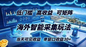 海外智能采集玩法,低门槛高单价可矩阵,当天可见收益,单窗口30+-网创项目