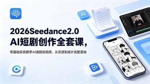 2026Seedance2.0AI短剧创作全套课,零基础系统教学AI漫剧短视频,从灵感到成片完整落地-网创项目