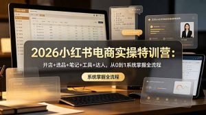 2026小红书电商实操特训营：开店+选品+笔记+工具+达人，从0到1系统掌握全流程-网创项目