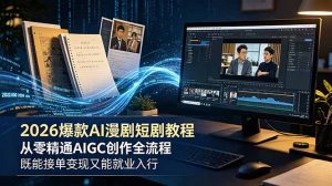 2026 爆款 AI 漫剧短剧教程 从零精通 AIGC 创作全流程 既能接单变现又能就业入行-网创项目