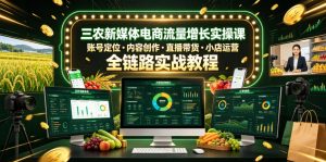 三农新媒体电商流量增长实操课,账号定位・内容创作・直播带货・小店运营,全链路实战教程-网创项目